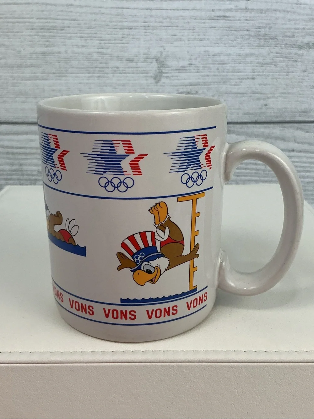 Vons Vintage 1984 Olympic Mascot Coffee Mugs - Set of 3 - Red, White & Blue